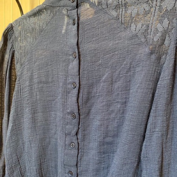 Free People Navy Lace and Ruffle Top, Size XS - Picture 4 of 5